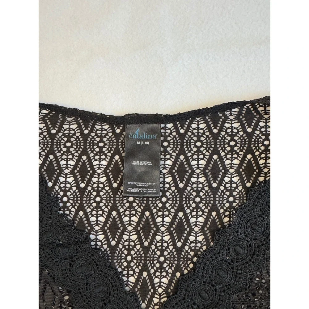 Boho Catalina Swim Cover Up Women Medium Black Crochet Lace‎ Geometric Kaftan